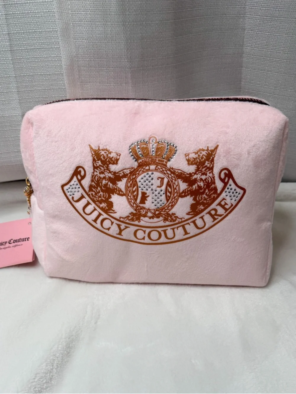Juicy Couture Pink Velour Makeup Bag NWT Crown Logo Rhinestone Pouch Y2K
